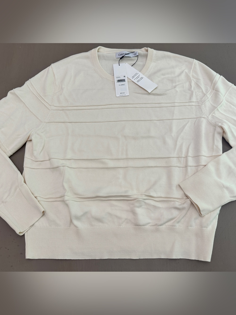 Calvin Klein Men's NWT Cream Off-White 100% Cotton Textured Stripe Sweater XL